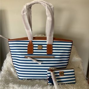 Dooney and Bourke blue/white striped Sullivan tote